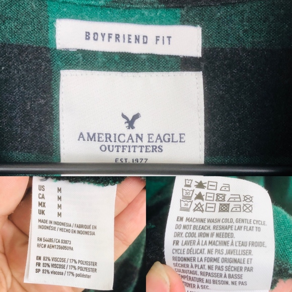 [American Eagle] Green Plaid Boyfriend Shirt - Picture 6 of 7